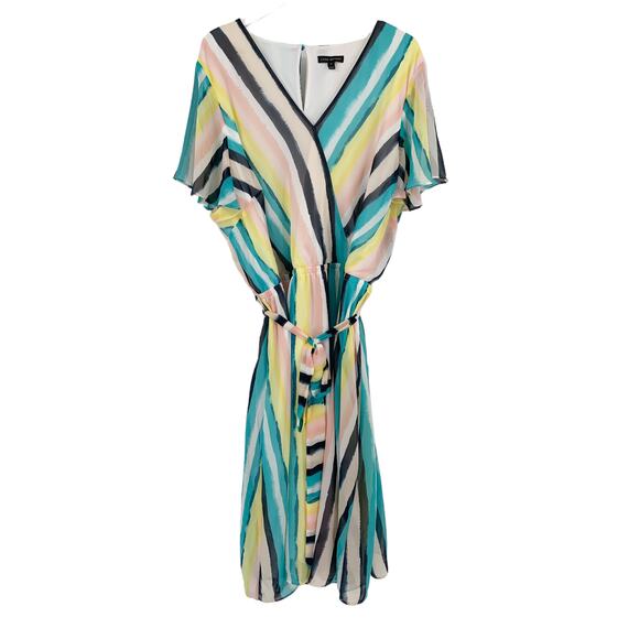 2/$30 LANE BRYANT Dress Size 28 Watercolor Stripe Pastel Lined Knee Length - Picture 1 of 7
